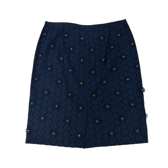 Talbots Navy Floral Eyelet Gold Embellished Lined Pencil Skirt Womens Petite 8 - Picture 4 of 5